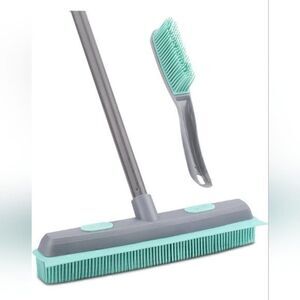 Rubber Broom Carpet Rake and Lint Brush Set with Squeegee and Telescopin…